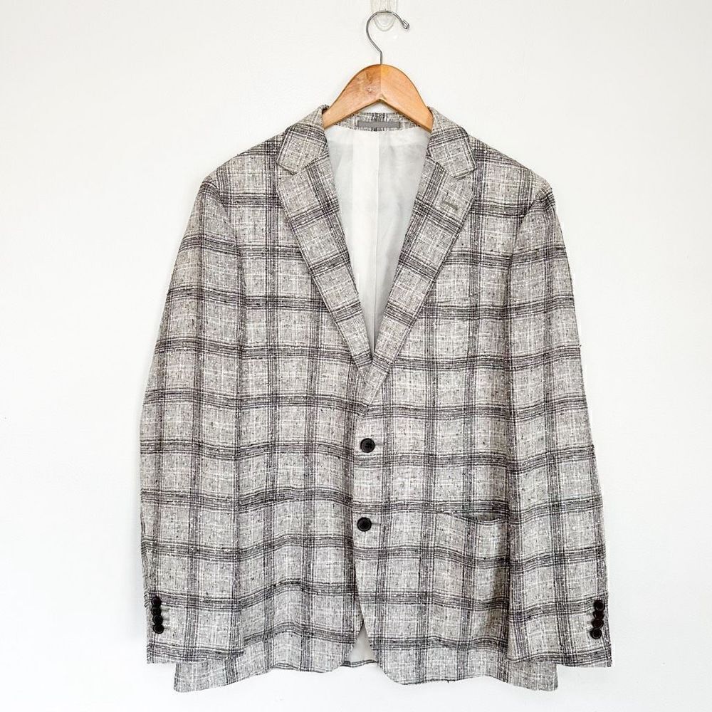 Suitsupply Men’s Textured Linen Blend Havana FL Cream Grey Black Check Windowpan